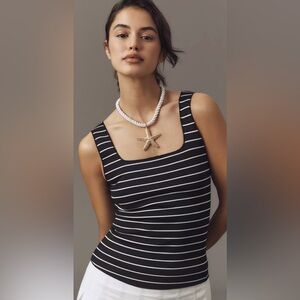 Anthropologie Mave Square Neck Black and White Striped Tank Top